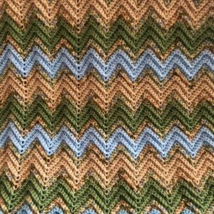 Handmade Crochet Green/Blue/Tan Blanket